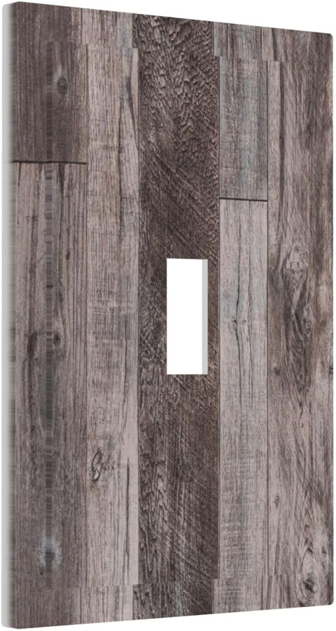 Decorative Light Switch Cover Rustic Dark Grey Wood Retro Country Wooden 1 Gang Single Toggle Device Electrical Faceplate Switchplates Decorator Outlet Wall Plate for Farmhouse Cabin