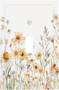 Yellow White Daisy Floral Bee Wild Flower Decorative Light Switch Cover 1 Gang Single Toggle Device Electrical Faceplate Switchplates Decorator Outlet Wall Plate for Bedroom Living Room Decor