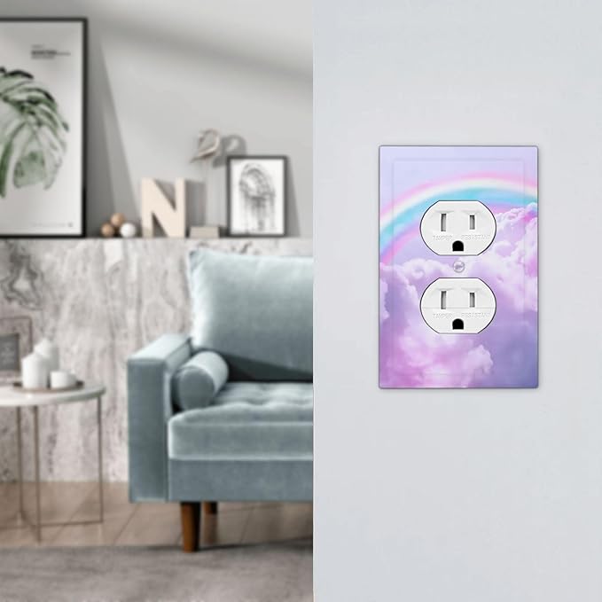 Rainbow in the Clouds 1 Gang Outlet Plate Duplex Decorative Pink Art Outlet Covers Purple Cloud Electrical Receptacle Lightswitch Faceplate Cute Dimmer for Bedroom Kidroom Nursery Decor