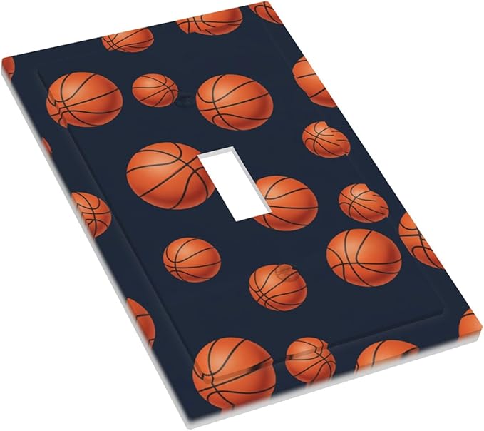 Basketball 1-Gang Toggle Light Switch Plate, Sports Design Navy Blue Vintage Basketball Decorative Wall Plate for Boys Room