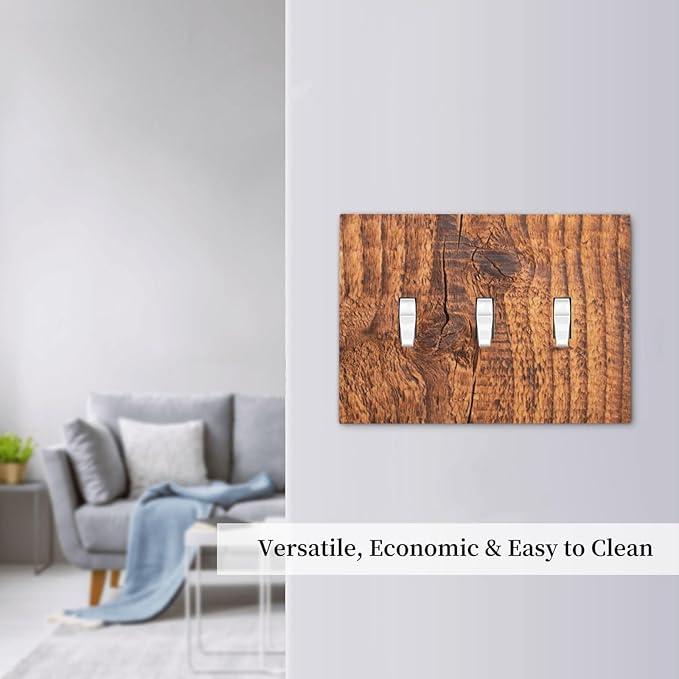 Brown Wood Grain Rustic Natural Burl Print Decorative Switch Plates 3 Gang Wall Plate Triple Toggle Light Switch Cover Faceplate Electrical Wall Panels for Farmhouse Home Decor