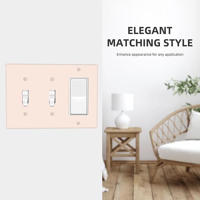 Beige 3 Gang 2 Toggle 1 Rocker/GFCI/Decorator Combination Light Switch Plate Decorative Triple Toggle Wall Plate Cover Electrical Switch Face Plate