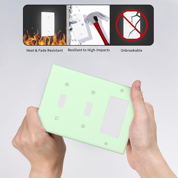 Green 3 Gang 2 Toggle 1 Rocker/GFCI/Decorator Combination Light Switch Plate Decorative Triple Toggle Wall Plate Cover Electrical Switch Face Plate