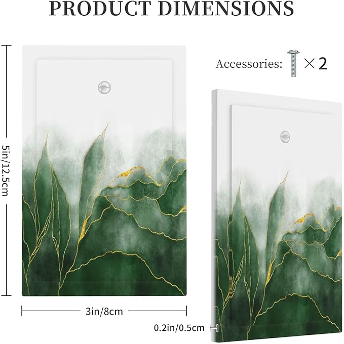Light Switch Covers Green Gold Leaf Marble Modern Abstract Decorative Switch Plates 1 Gang Blank No Device Outlet Covers Electrical WallPlates for Kitchen Bathroom Decor