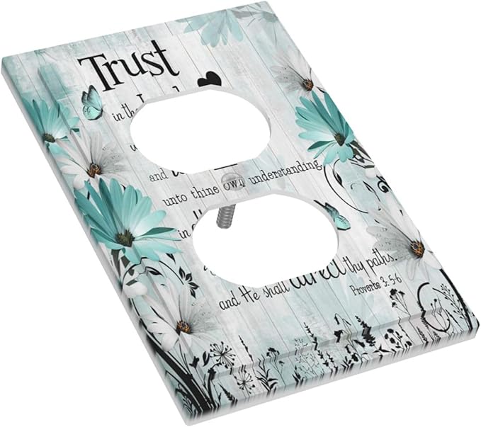 Rustic Teal Daisy Bible Verse Wooden Inspirational Quote Outlet Covers 1 Gang Duplex Light Switch Cover Decorative Switch Plates Electrical Receptacle Faceplate Wall Plate for Bedroom Living Room