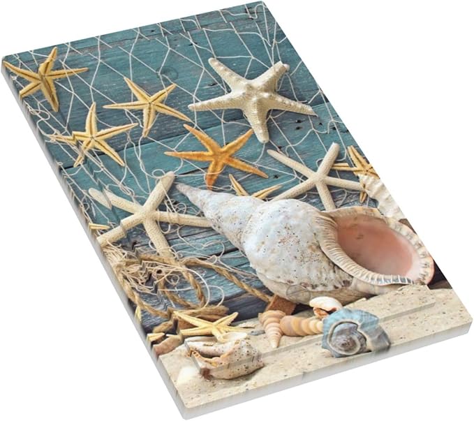 Nautical Beach Starfish Teal Wood 1 Gang No Device Wall Plate Decorative Blank Light Switch Cover Switchplate Electrical Faceplate for Bathroom Home Bedroom Art Decor