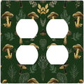Decorative Outlet Covers Cute Gold Mushtroom Green Plant Leaf 2 Gang Light Switch Cover Plate Double Duplex Wall Plates for Electrical Outlets Switch Plate Covers for Bedroom Home Decor
