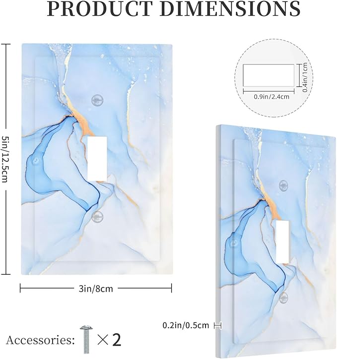 Modern Art Blue Gold Marble Abstract Luxury Print Decorative Light Switch Cover 1 Gang Single Toggle Device Electrical Faceplate Switchplates Decorator Outlet Wall Plate for Bathroom Living Room Decor