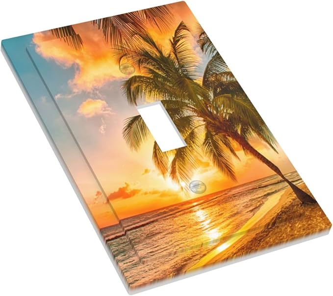 Light Switch Cover Sunset Beach Palm Tree Seascape 1 Gang Wall Plate Cover Tropical scenery Single Toggle Outlet Covers Decorative Switchplate Electrical Faceplate for Bathroom Home Decor