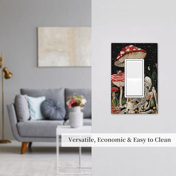 Mushroom Skull Skeleton Moon Single Rocker Outlet Wall Plate Decorative 1 Gang Light Switch Cover Star Plants Flora Decora Electrical Gfci Switchplate for Kitchen Bathroom Home Decor