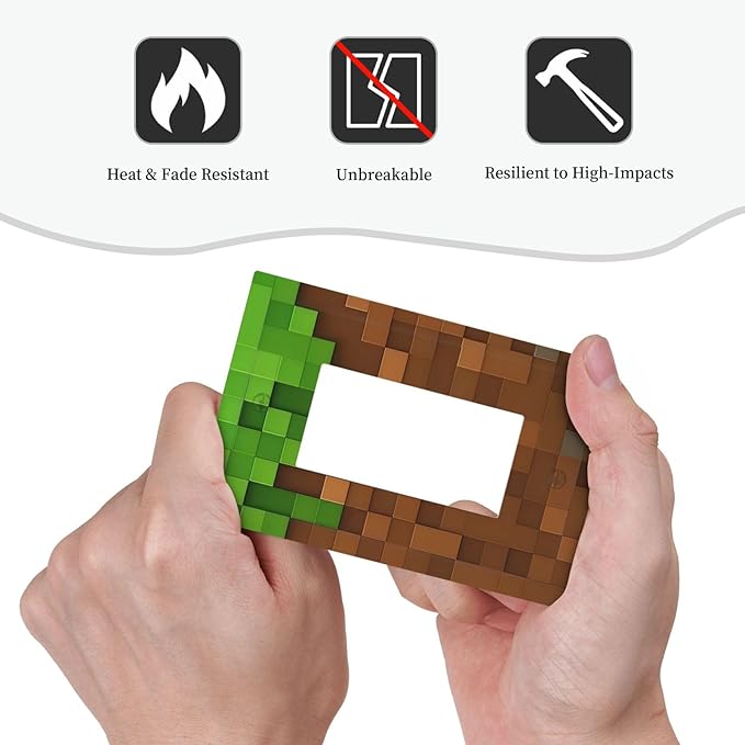 Pixel Style Gamer Themed Grass Block Decorative Outlet Covers 1 Gang Single Rocker Light Switch Cover Plate Wall Plates GFCI Faceplate for Kids Room Office Home Decor