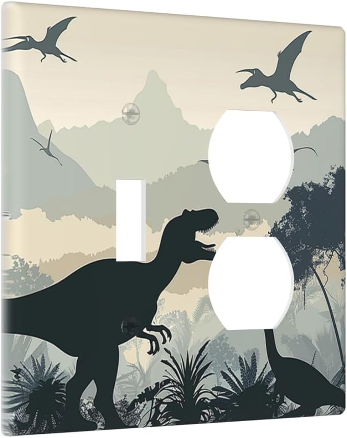 Wallplates Prehistoric World Dinosaur Cartoon Fores 1 Toggle 1 Duplex Switch Plate Electrical GFCI Faceplate Decorative Light Switch Covers for Kids Room Nursery Decor