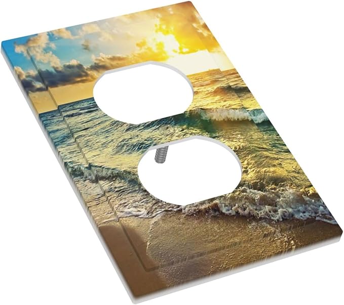 1 Gang Duplex Receptacle Switch Wall Plate Tropical Sea Sun Beach Ocean Waves Coastal Seaside Scene Hawaiian Sunrise Sunset Theme Switchplate Jumbo Size Electrical Outlet Cover Receptacle Plug Cover