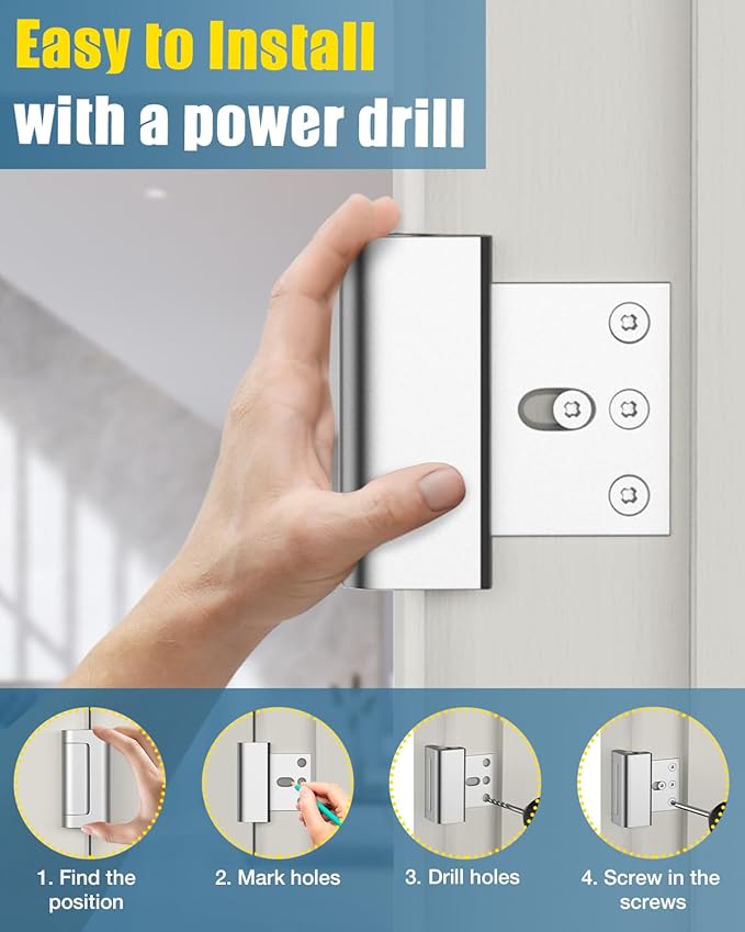 Home Security Door Lock Child Proof Door Reinforcement Lock for Kids Safety Withstand 800lbs Metal Door Lock Security Front Child Safety Door Latch Lock Top High Security Door Locks for Interior Lock