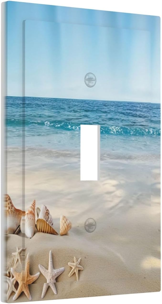 Light Switch Cover Plate Summer Beach Starfish Shells 1 Gang Switch Plate Covers Single Toggle Wall Plates Decorative Electrical Faceplate for Bathroom Home Decor