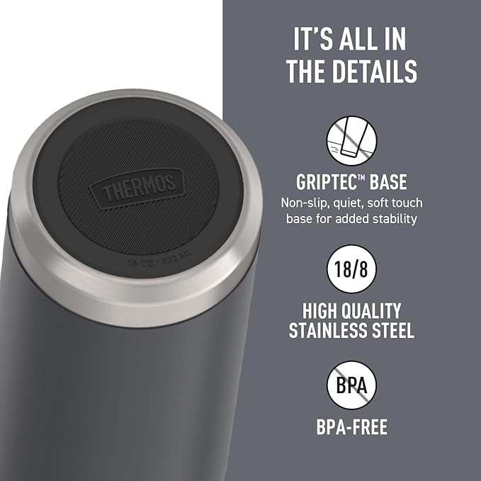 THERMOS ICON SERIES, Water Bottle with Spout - 18 Ounce, Granite - Stainless Steel Vacuum Insulated Water Bottle with Lid