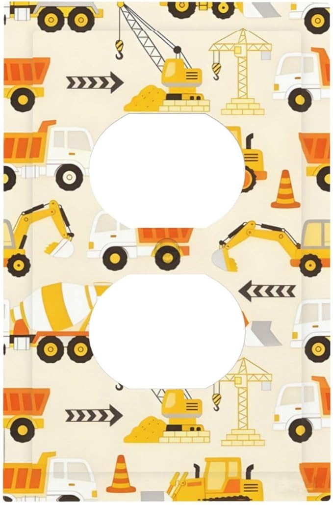 Decorative Outlet Covers Construction Vehicle Yellow Trucks Diggers 1 Gang Duplex Light Switch Cover Plate Unique Wall Plates for Electrical Outlets Switch Plate Covers for Home Decor