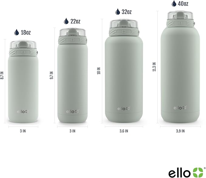 Ello Cooper 18oz Kids Stainless Steel Water Bottle with Straw and Carry Handle, Double Walled and Vacuum Insulated Metal, Leak Proof Locking Lid with Soft Silicone Spout, Reusable, BPA Free, Sage