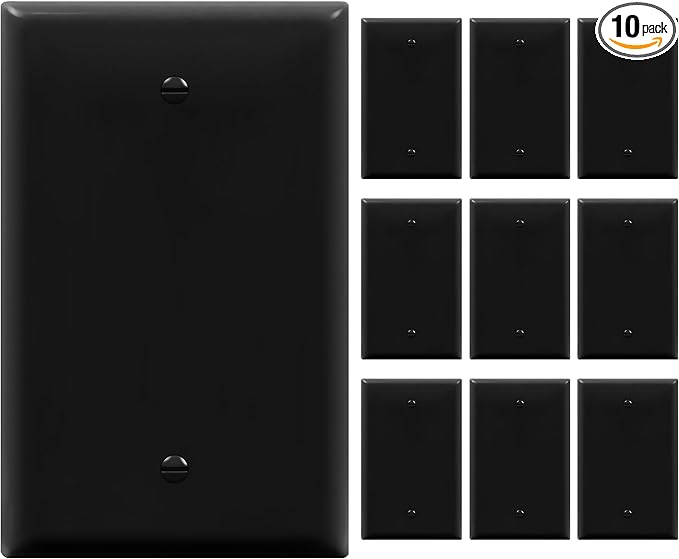 ENERLITES Blank Device Wall Plate, Gloss Finish, Mid-Size Blank Outlet Covers, 1-Gang 4.88" x 3.11", Unbreakable Polycarbonate Thermoplastic, UL Listed, 8801M-BK-10PCS, Black (10 Pack)