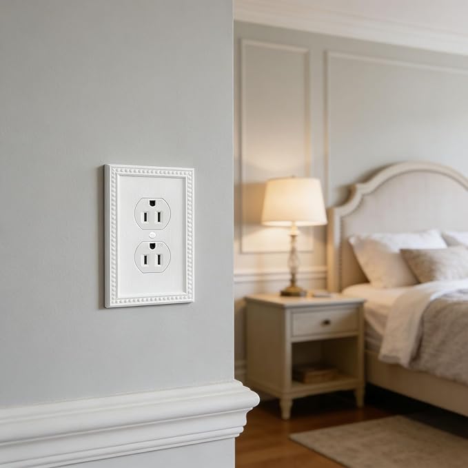 ZEFTV 20 Pack Mid-Size Duplex Wall Plates 1-Gang Switch Outlet Electrical Cover Plate Unbreakable Thermoplastic Faceplate for Light Receptacle Outlet Switch, Classic Beaded Relief Design, White