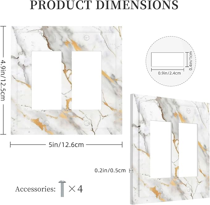 Decorative Outlet Covers Marbling Style White Background Gold Gray Stripes 2 Gang Double Gfci Rocker Electrical Wall Panels Light Switch Cover Plate For Bathroom Kitchen Decor
