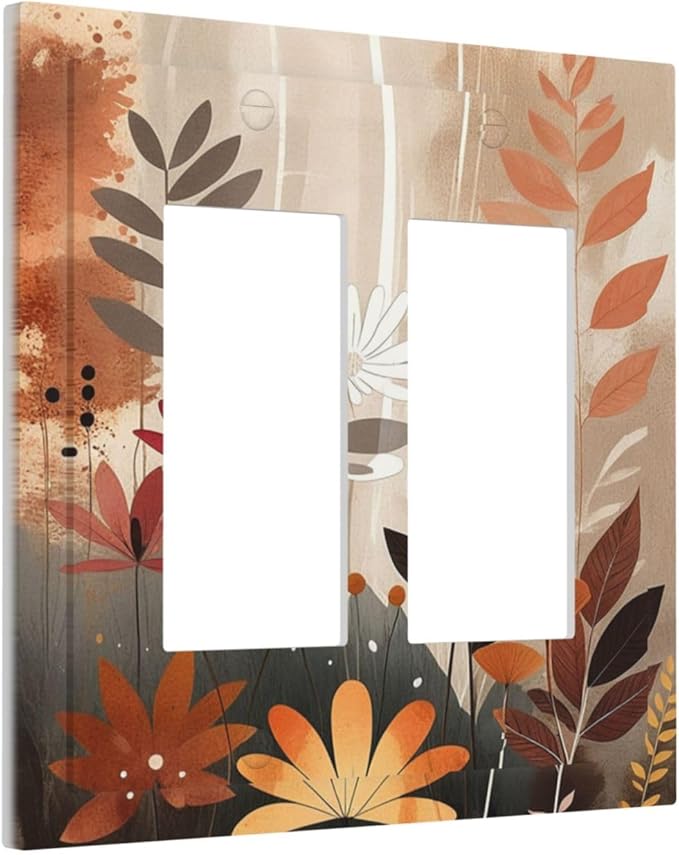 Boho Minimalist Vintage Wildflowers Plant Floral Art Watercolor Decorative Outlet Covers 2 Gang Double Gfci Rocker Electrical Wall Panels Light Switch Cover Plate for Bedroom Living Room
