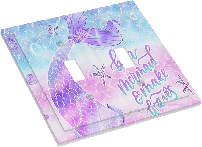 Purple Mermaid Tail Scales 2 Gang Double Toggle Outlet Light Switch Cover Wall Plate Electrical Faceplate Decorative Dual Device Switchplate