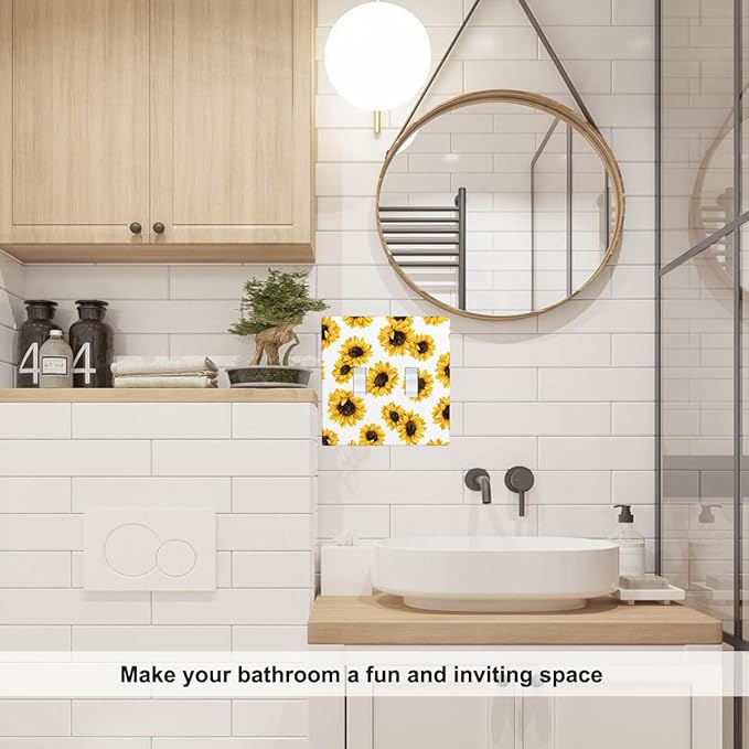 Sunflower Double Toggle Light Switch Cover Yellow Floral Flowers in White Sunflowers Wall Plate Covers 2-Gang Toggle Switch Plates Home Decorative Office