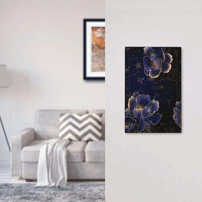 Navy Blue Floral Vintage Flower Dark Watercolor Light Switch Cover Plate 1 Gang No Device Blank Electrical Wall Plates Faceplate Decorative Switch Plate Covers for Bedroom Living Room Decor