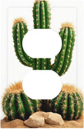 Boho Cactus Garden Duplex Wall Plate - 1-Gang Standard US Size Minimalist Desert Landscape Design Outlet Covers for Bedroom Bathroom Living Room Decor