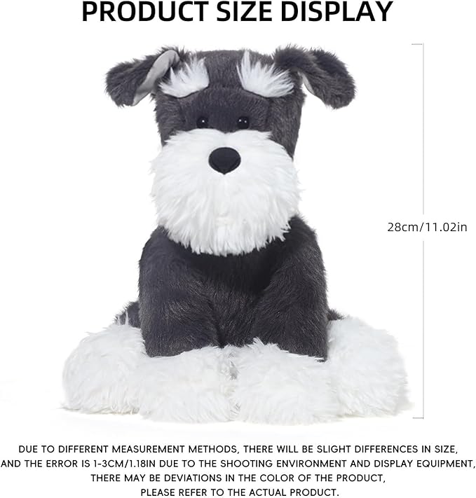 Stuffed Animals Schnauzer Puppy Plush Toys 11 inches Soft and Comfort Dog Plushie for Boys and Girls, Grey/White