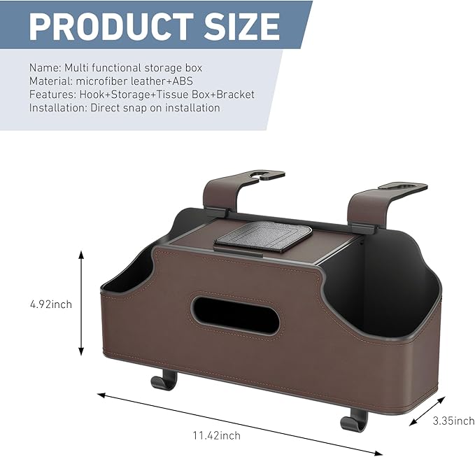 1 PC Car Seat Back Organizer, Multi-Function Tissue Storage Box with 2 Drink Cup Holders, Hanging Kids and Travel Accessories, Universal for Water Cup Phone Umbrella Bag (Brown)