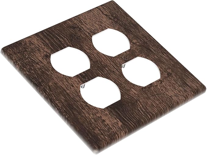 Light Switch Cover Plate Rustic Brown Wood Plank Retro Wooden Board 2 Gang Socket Covers Double Duplex Wallplates Switch Plates and Outlet Covers for Farmhouse Home Decor