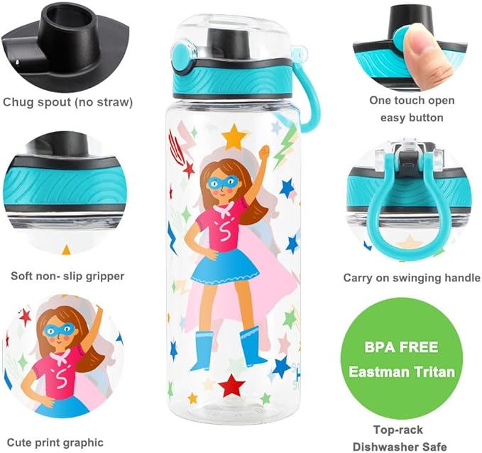 Home Tune Cute Water Bottle for School Kids Girls, BPA FREE Tritan & Leak Proof & Easy Clean & Carry Handle, 23oz/ 680ml (S-girls)