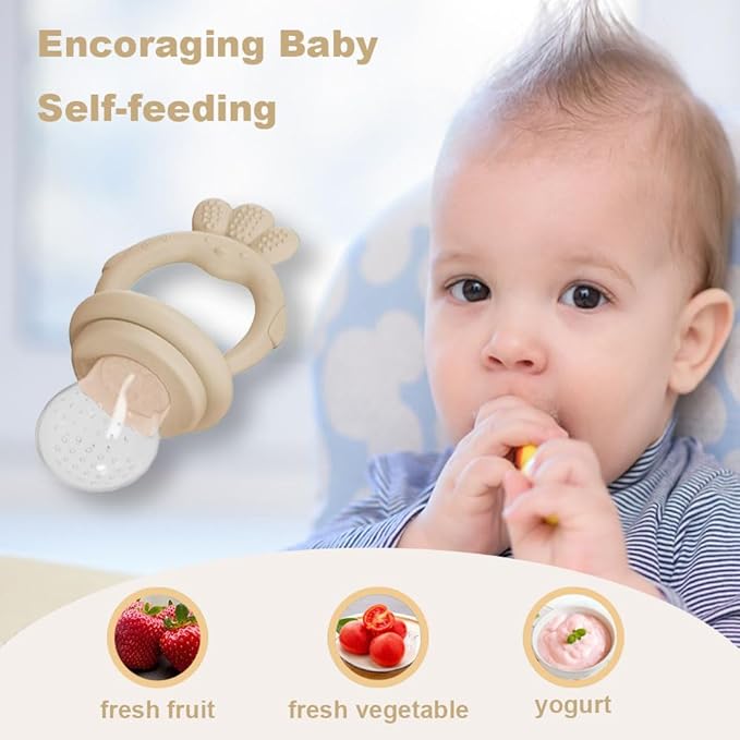 Baby Food Fruit Feeder with Freezer Tray Breastmilk Popsicle Molds Silicone Fruit Feeder for Self Feeding Teething Relief Toys (Yellow)