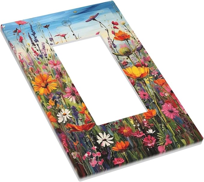 Colorful Wildflowers Painting Floral Flower Decorative Outlet Covers 1 Gang Single Rocker Light Switch Cover Plate Wall Plates GFCI Faceplate for Bedroom Living Room Decor