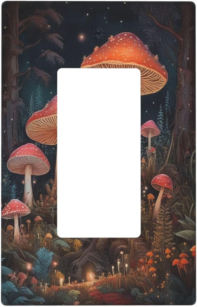 Decorative Art Light Switch Covers Enchanted Mushroom Forest 1 Gang Rocker Wall Plate Switchplate Electrical Faceplate for Home Decor