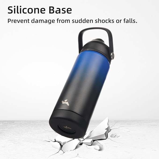 Konokyo Insulated Water Bottle with Straw Lid,32 oz Stainless Steel Vacuum Metal Bottle with Silicone Handle,Black Blue