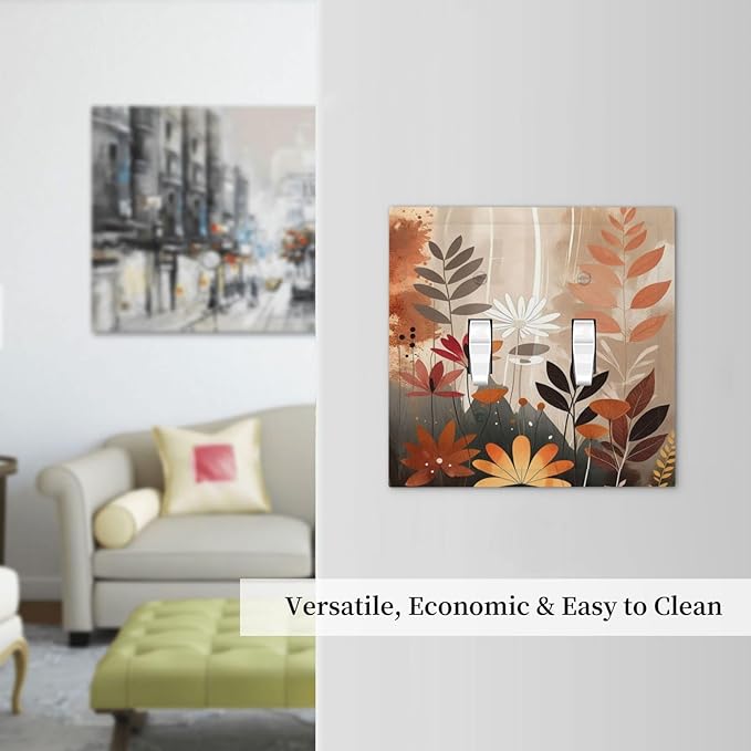 Boho Minimalist Vintage Wildflowers Plant Floral Art Watercolor Decorative Switch Plates 2 Gang Double Toggle Wall Plate Electrical Faceplate Outlet Light Switch Cover for Bedroom Living Room Decor