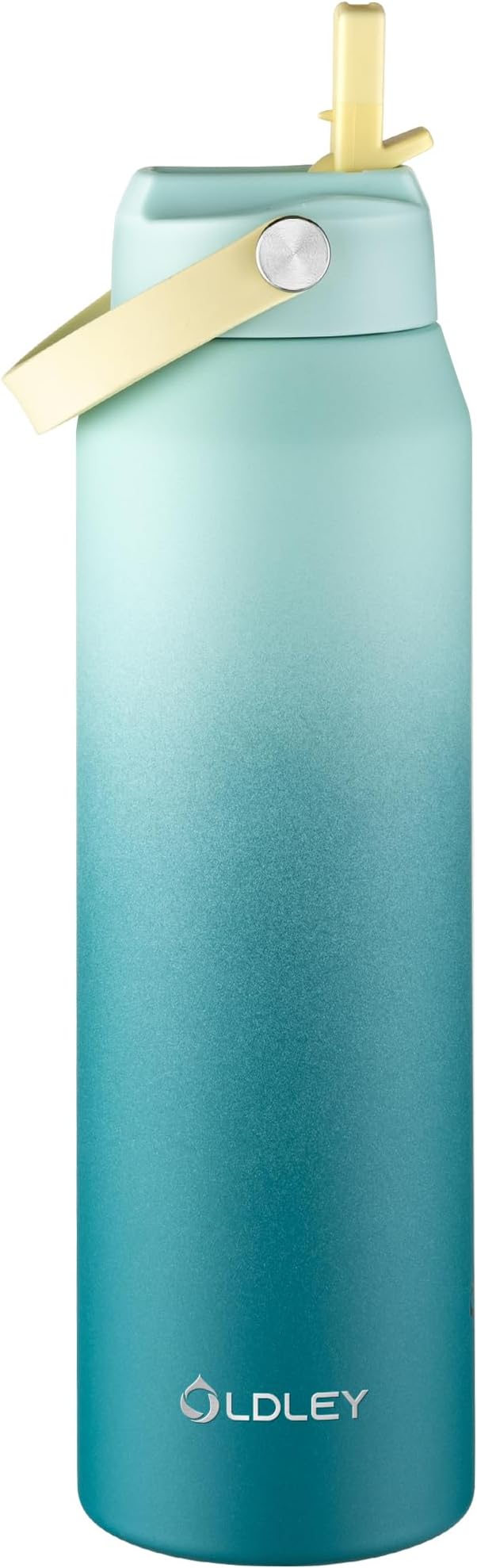 Oldley 32oz Insulated Water Bottle with Straw, Stainless Steel Water Bottle for Sports, Travel, School, BPA-Free Sports Bottles for Adult Kids, Leak-Proof, Light Green Blue