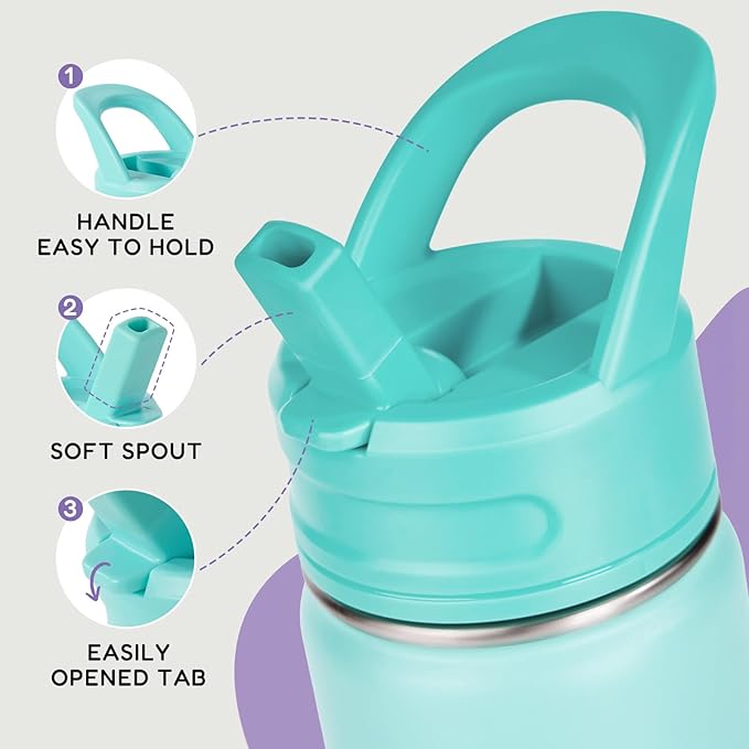 Fijinhom 12oz Kids Water Bottle for School, Toddler Bottles with Straws, Stainless Steel Vacuum Insulated Water Bottle for Boys&Girls, Leak-Proof, BPA-Free, Green