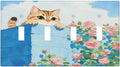 Cat Flower Quad Toggle Wall Plate Decorative 4 Gang Light Switch Covers Electrical Switchplate Home Decorate Faceplat for Bathroom Bedroom Kitchen Room 4.5 x 8 Inch