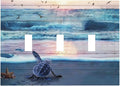 Nautical Ocean Teal Blue Beach Turtle Sea Life Coastal Starfish Sunset Triple Toggle Decorator Outlet Light Switch Wall Plate Cover Decorative 3 Gang Jumbo Size Three Device Receptacle Faceplate Cover