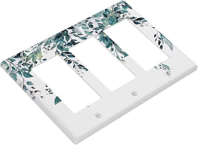 Decorative Outlet Covers Green Eucalyptus Boho Olive Leaves Country 3 Gang Wall Plate Cover Triple Rocker Decora Light Switch Covers Plate Jumbo Electrical GFCI Switch Plate Cover