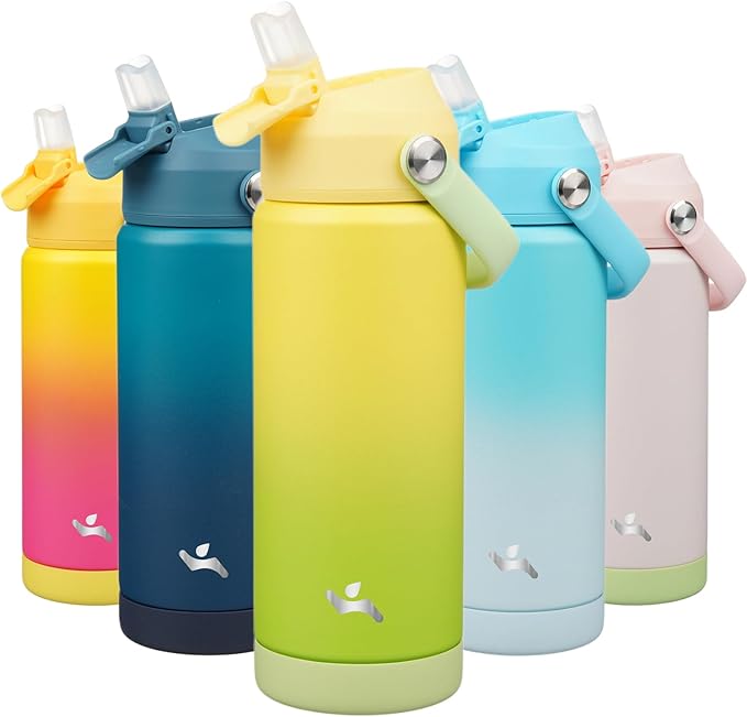 Konokyo Insulated Water Bottle with Straw Lid,18 oz Stainless Steel Vacuum Metal Bottle with Silicone Handle,Lime
