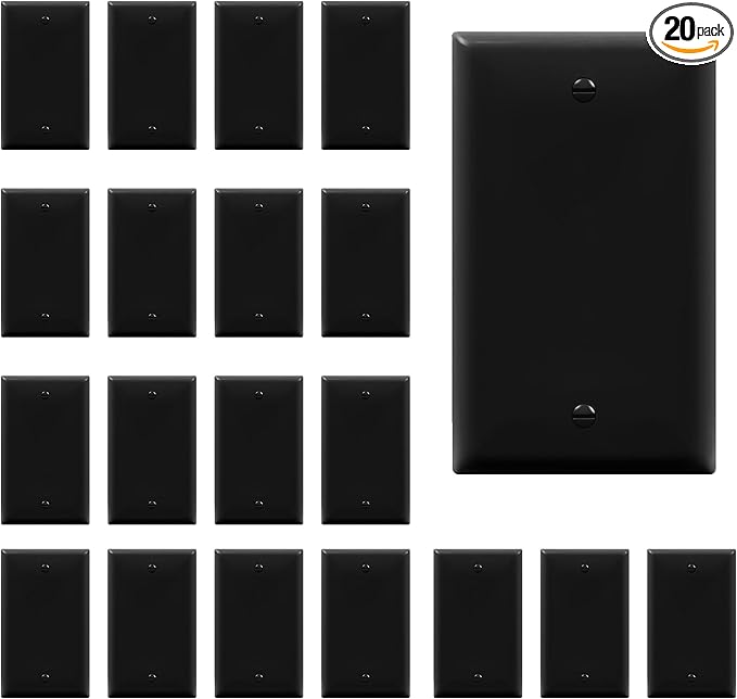 ENERLITES Blank Device Wall Plate Cover, Gloss Finish, Standard Size 1-Gang 4.50" x 2.76", Polycarbonate Thermoplastic, 8801-BK-20PCS, Black (20 Pack)