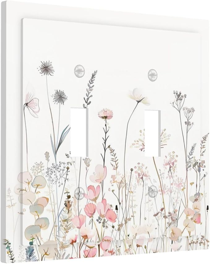 Floral Watercolor Wildflower Dandelion Plant Decorative Switch Plates 2 Gang Double Toggle Outlet Light Switch Cover Wall Plate Electrical Faceplate for Farmhouse Bed Room Decor