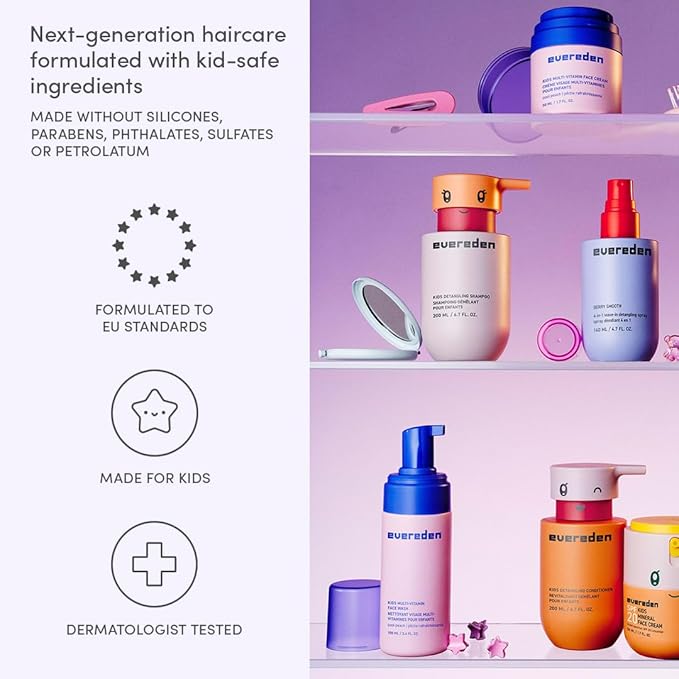 Evereden Kids Travel Set: Clean & Vegan 5-Piece Holiday Gift Set | Multi-Vitamin Skin Care Set for Toddlers with Detangling Spray, Face Wash, Cream, Shampoo, Conditioner | Travel Size Toiletries
