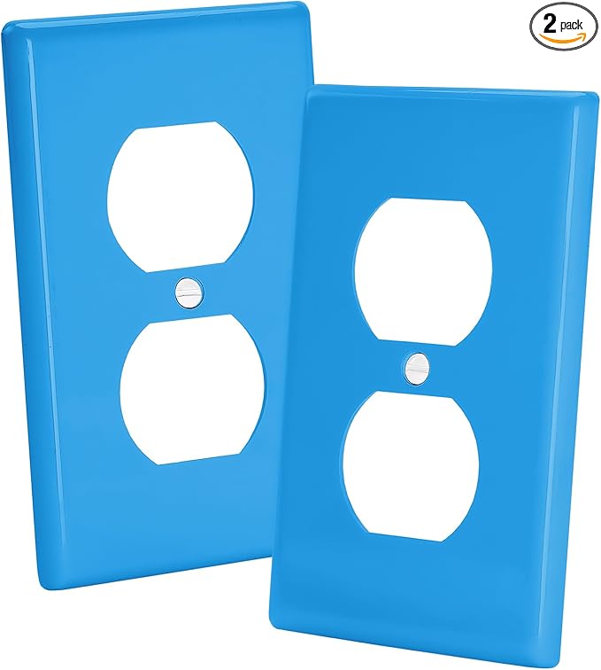 Bates- Duplex Wall Plate, 2 Pack, Blue, Electrical Outlet Cover Plates, Wall Outlet Cover