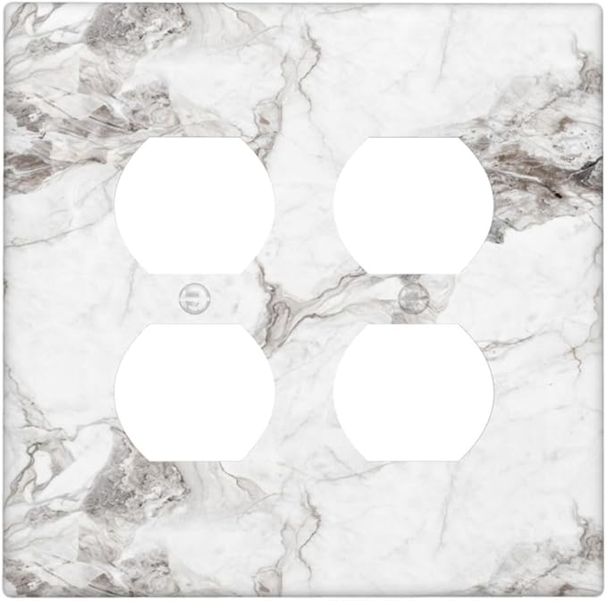White And Gray Marble Patterns Texture Abstract Print Outlet Covers 2 Gang Double Duplex Decorative Light Switch Covers Electrical Wallplates Socket Faceplate for Bathroom Kitchen Decor